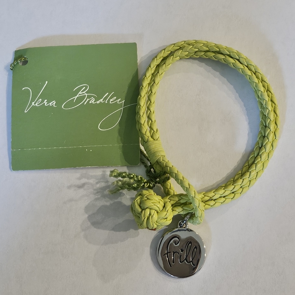 Vera Bradley Citrine Frill Bracelet Yellow Green Braided Cord Silver Charm